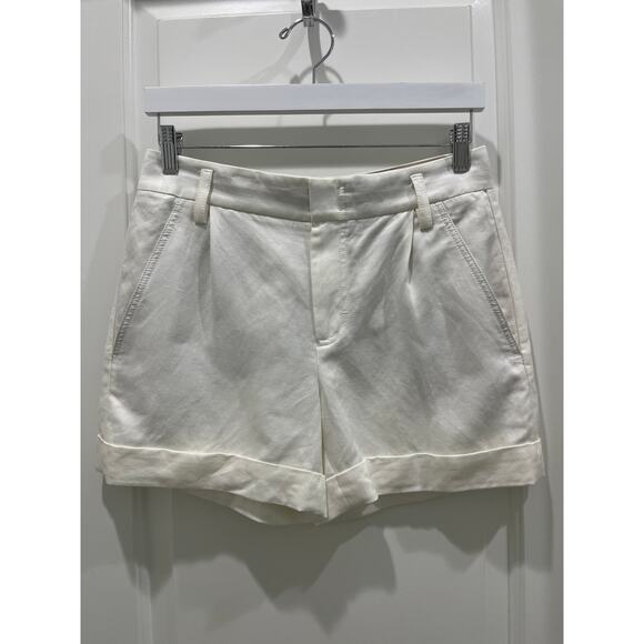 Vince Women's Twill Short Linen Cotton White High Rise Pleated Front Sz 4 - Picture 1 of 6